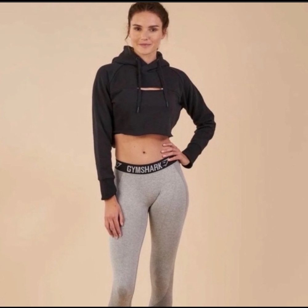 Gymshark Cropped Raw Edge Hoodie Black M
